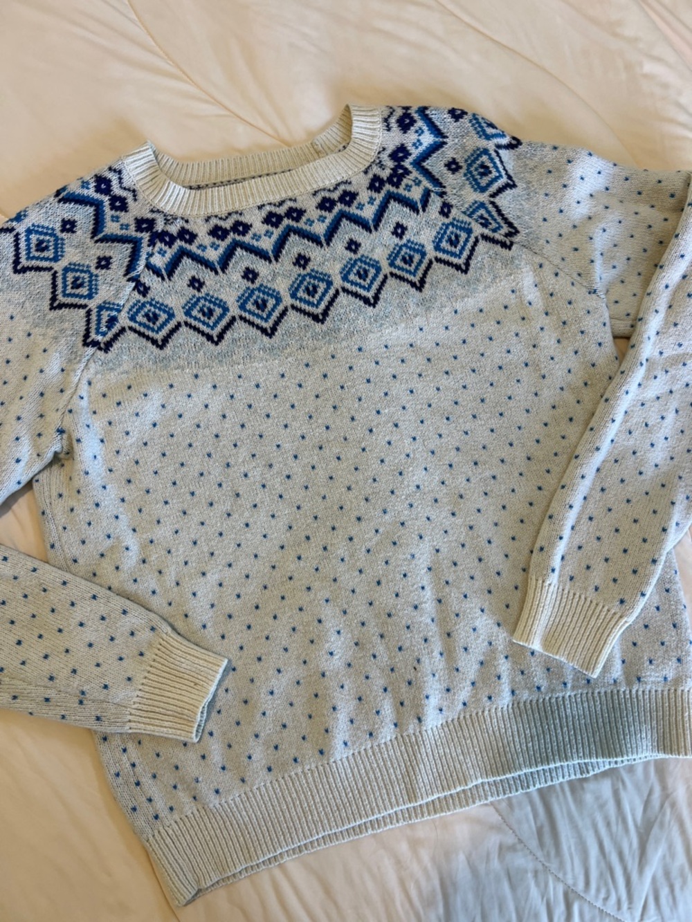 Levi's Cream Sweater with Blue Geometric Nordic Yoke